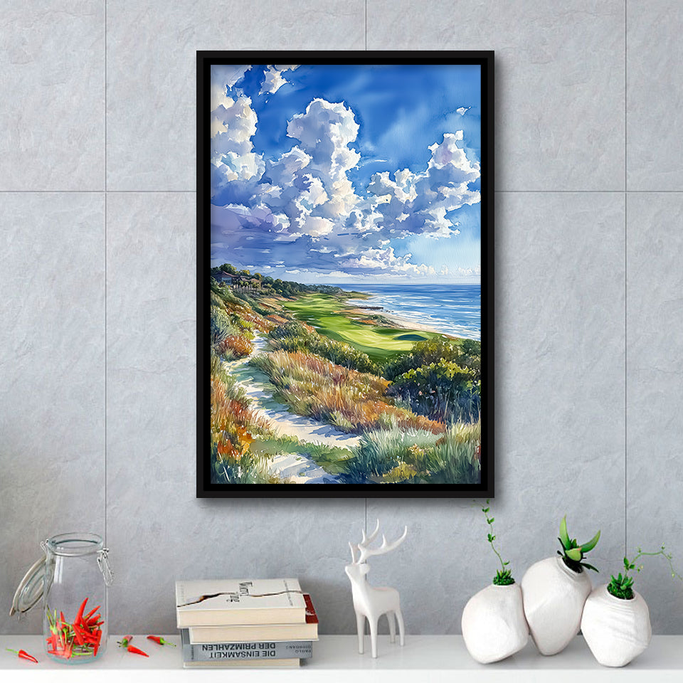 Kiawah Island Golf Resort Ocean Course Watercolor, Golf Art Print, Floating Frame, Framed Canvas Print Wall Art