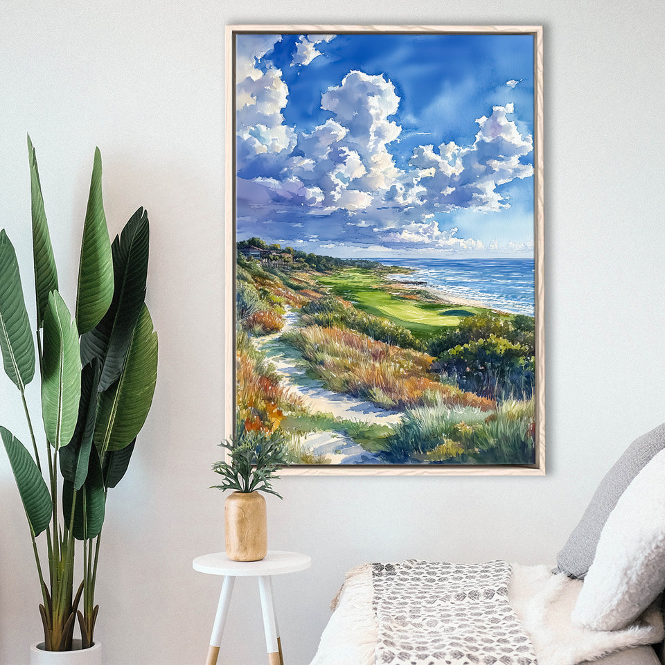 Kiawah Island Golf Resort Ocean Course Watercolor, Golf Art Print, Floating Frame, Framed Canvas Print Wall Art