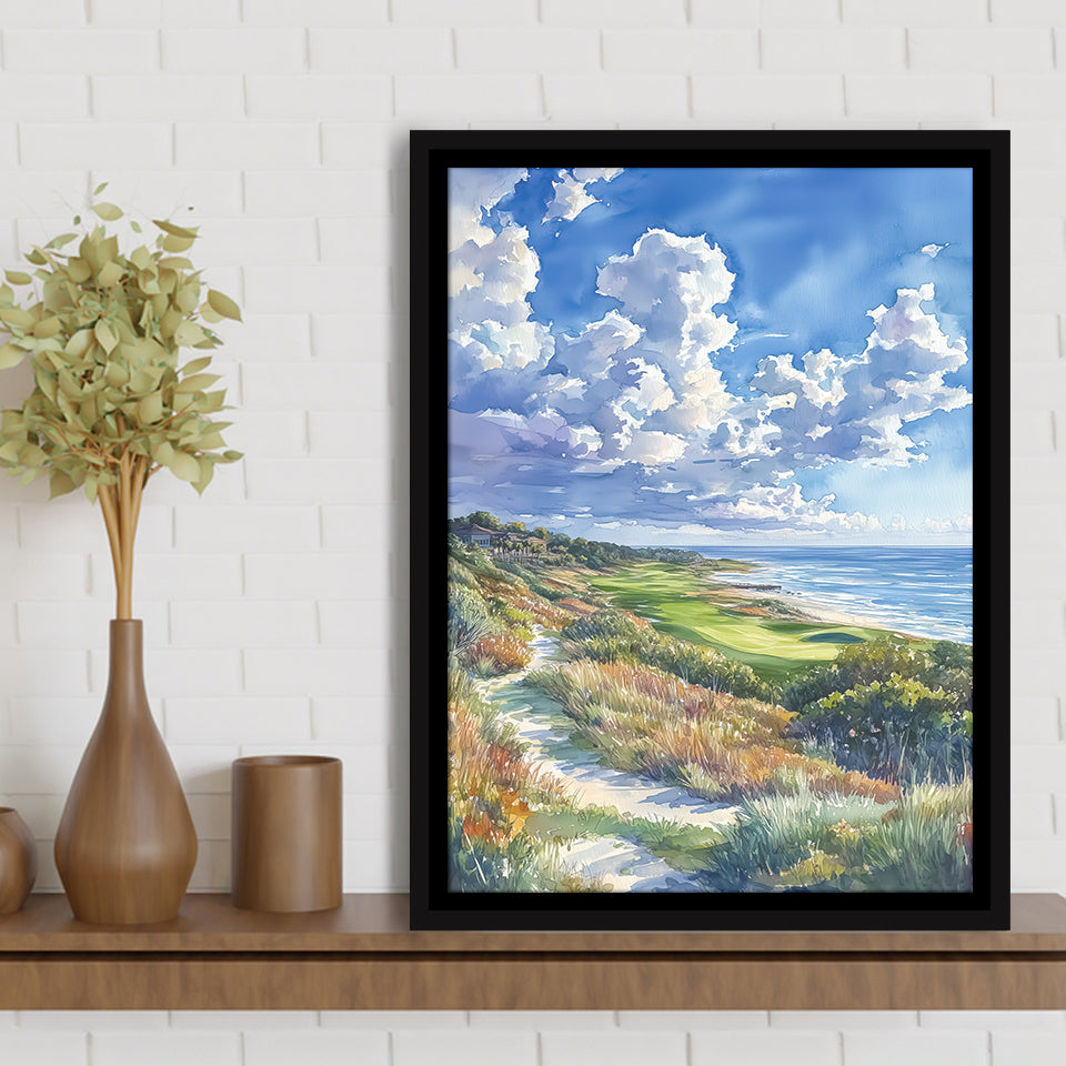 Kiawah Island Golf Resort Ocean Course Watercolor, Golf Art Print, Floating Frame, Framed Canvas Print Wall Art