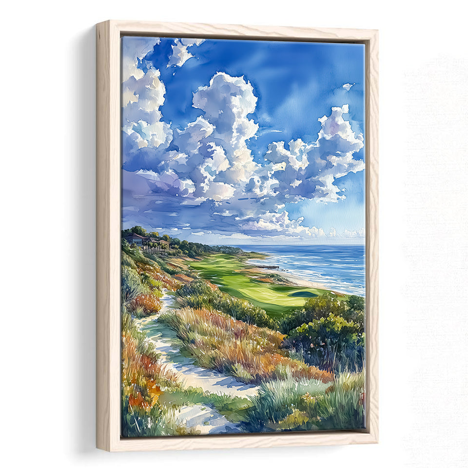 Kiawah Island Golf Resort Ocean Course Watercolor, Golf Art Print, Floating Frame, Framed Canvas Print Wall Art