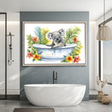 Koala In Bathtub Bathroom Print Tropical Leave, Bathroom Art Decor Framed Canvas Prints Wall Art,Floating Frame