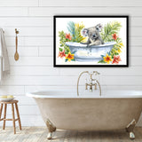 Koala In Bathtub Bathroom Print Tropical Leave, Bathroom Art Decor Framed Art PrintsWall Art, Animal Bathroom Art