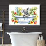 Koala In Bathtub Bathroom Print Tropical Leave, Bathroom Art Decor Framed Canvas Prints Wall Art,Floating Frame