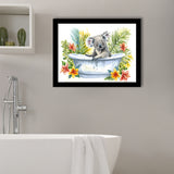 Koala In Bathtub Bathroom Print Tropical Leave, Bathroom Art Decor Framed Art PrintsWall Art, Animal Bathroom Art