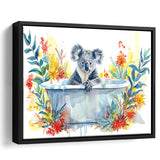 Koala In Bathtub Bathroom Print Tropical Leave V2, Bathroom Art Decor Framed Canvas Prints Wall Art,Floating Frame