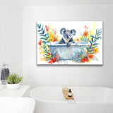 Koala In Bathtub Bathroom Print Tropical Leave V2, Bathroom Art Decor Canvas Prints Wall Art, Animal Bathroom Art