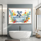 Koala In Bathtub Bathroom Print Tropical Leave V2, Bathroom Art Decor Framed Canvas Prints Wall Art,Floating Frame