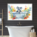 Koala In Bathtub Bathroom Print Tropical Leave V2, Bathroom Art Decor Framed Canvas Prints Wall Art,Floating Frame