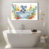 Koala In Bathtub Bathroom Print Tropical Leave V2, Bathroom Art Decor Canvas Prints Wall Art, Animal Bathroom Art