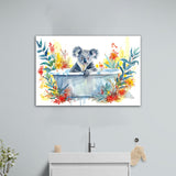 Koala In Bathtub Bathroom Print Tropical Leave V2, Bathroom Art Decor Canvas Prints Wall Art, Animal Bathroom Art