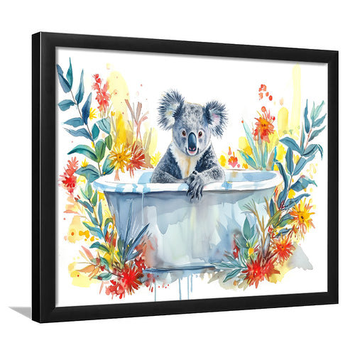 Koala In Bathtub Bathroom Print Tropical Leave V2, Bathroom Art Decor Framed Art PrintsWall Art, Animal Bathroom Art