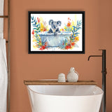 Koala In Bathtub Bathroom Print Tropical Leave V2, Bathroom Art Decor Framed Canvas Prints Wall Art,Floating Frame