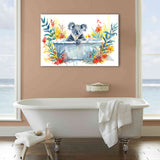 Koala In Bathtub Bathroom Print Tropical Leave V2, Bathroom Art Decor Canvas Prints Wall Art, Animal Bathroom Art
