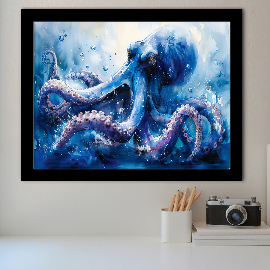 Kraken In The Sea Ocean Watercolor Painting, Painting Art, Framed Art Print Wall Art Home Decor