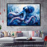 Kraken In The Sea Ocean Watercolor Painting, Floating Frame, Framed Canvas Print Wall Art Home Decor