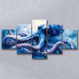 Kraken In The Sea Ocean Watercolor Painting, Multi Panel,Mixed Canvas Print Wall Art Decor