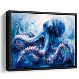 Kraken In The Sea Ocean Watercolor Painting, Floating Frame, Framed Canvas Print Wall Art Home Decor