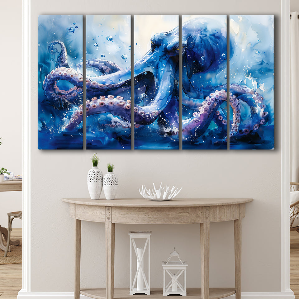 Kraken In The Sea Ocean Watercolor Painting, Extra Large Canvas, Canvas Print Wall Art Decor