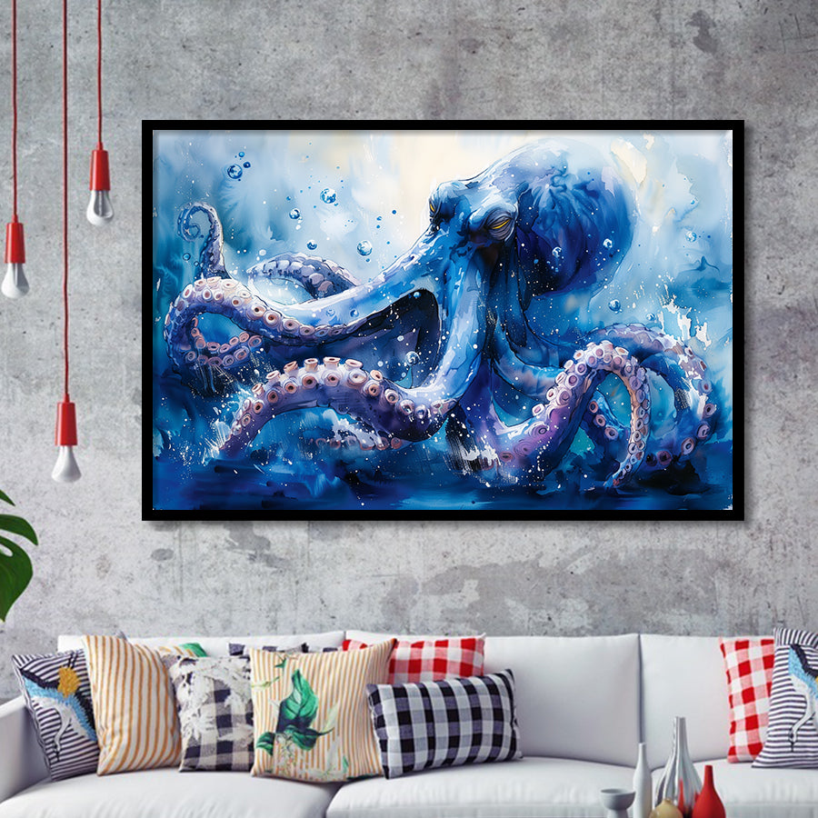 Kraken In The Sea Ocean Watercolor Painting, Painting Art, Framed Art Print Wall Art Home Decor