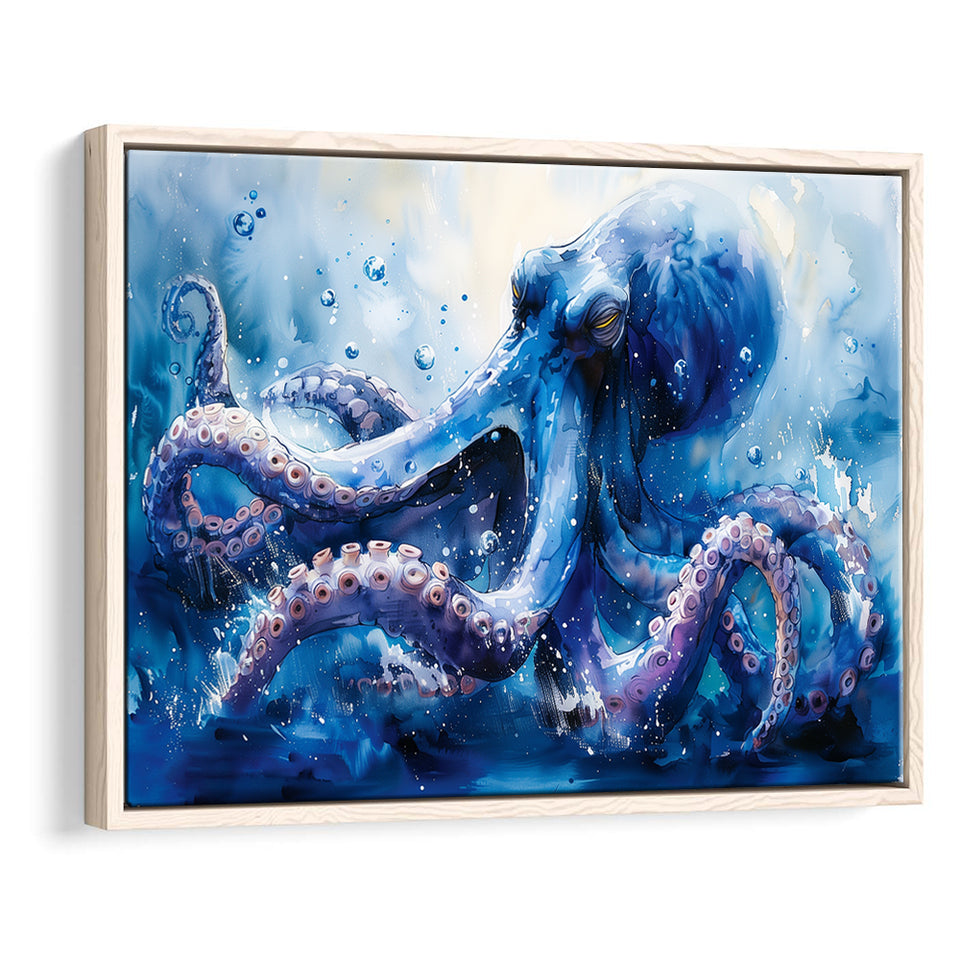 Kraken In The Sea Ocean Watercolor Painting, Floating Frame, Framed Canvas Print Wall Art Home Decor