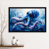 Kraken In The Sea Ocean Watercolor Painting, Floating Frame, Framed Canvas Print Wall Art Home Decor