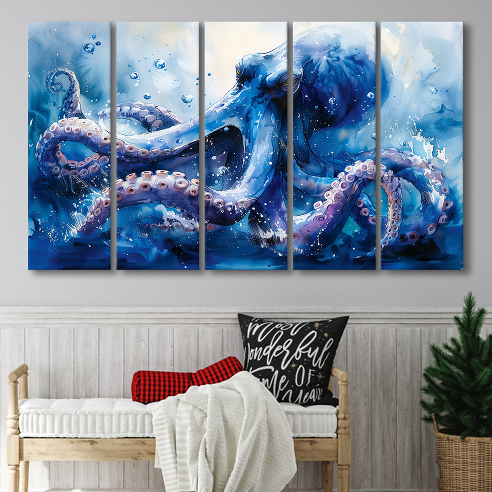 Kraken In The Sea Ocean Watercolor Painting, Extra Large Canvas, Canvas Print Wall Art Decor