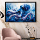 Kraken In The Sea Ocean Watercolor Painting, Floating Frame, Framed Canvas Print Wall Art Home Decor