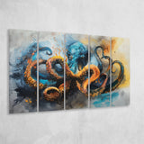 Kraken Painting Art Watercolor Painting, Mixed 5 Panel B Canvas Print Wall Art Decor, Extra Large Painting Canvas