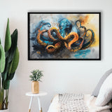 Kraken Painting Art Watercolor Painting, Framed Canvas Print Wall Art Decor, Floating Frame Painting Canvas