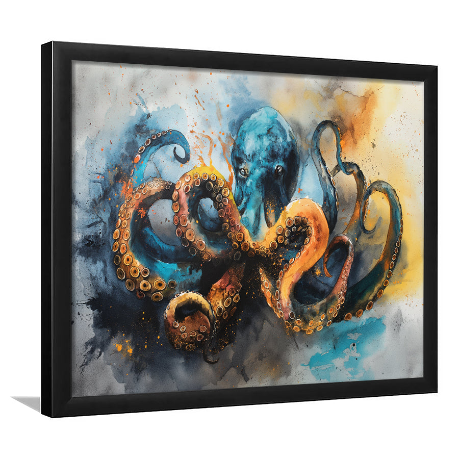 Kraken Painting Art Watercolor Painting, Framed Art Print Wall Decor, Picture Framed Painting Art