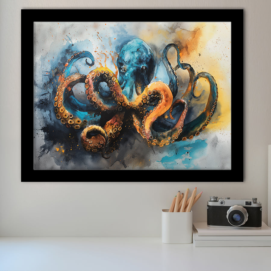 Kraken Painting Art Watercolor Painting, Framed Art Print Wall Decor, Picture Framed Painting Art