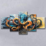Kraken Painting Art Watercolor Painting, Mixed 5 Panel Canvas Print Wall Art Home Decor, Large Canvas Painting