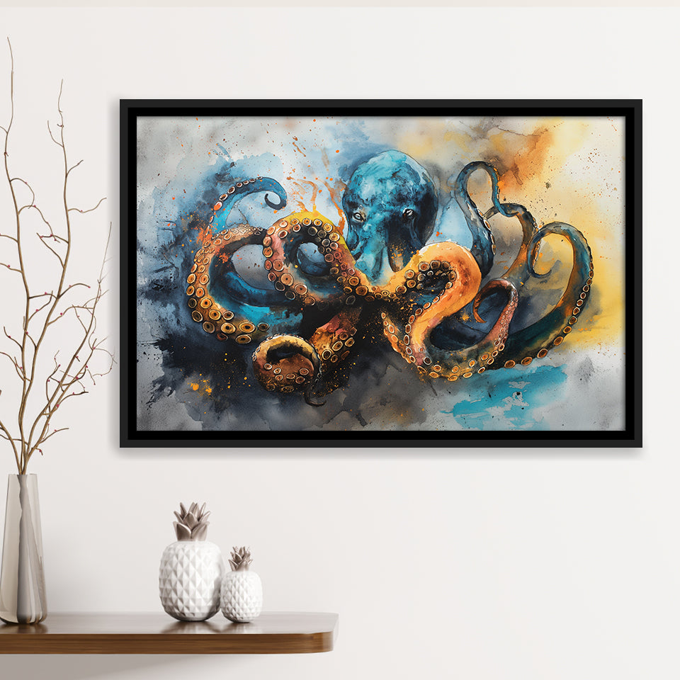 Kraken Painting Art Watercolor Painting, Framed Canvas Print Wall Art Decor, Floating Frame Painting Canvas