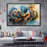Kraken Painting Art Watercolor Painting, Framed Canvas Print Wall Art Decor, Floating Frame Painting Canvas