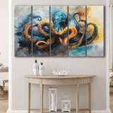 Kraken Painting Art Watercolor Painting, Mixed 5 Panel B Canvas Print Wall Art Decor, Extra Large Painting Canvas