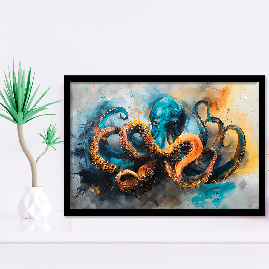 Kraken Painting Art Watercolor Painting, Framed Art Print Wall Decor, Picture Framed Painting Art