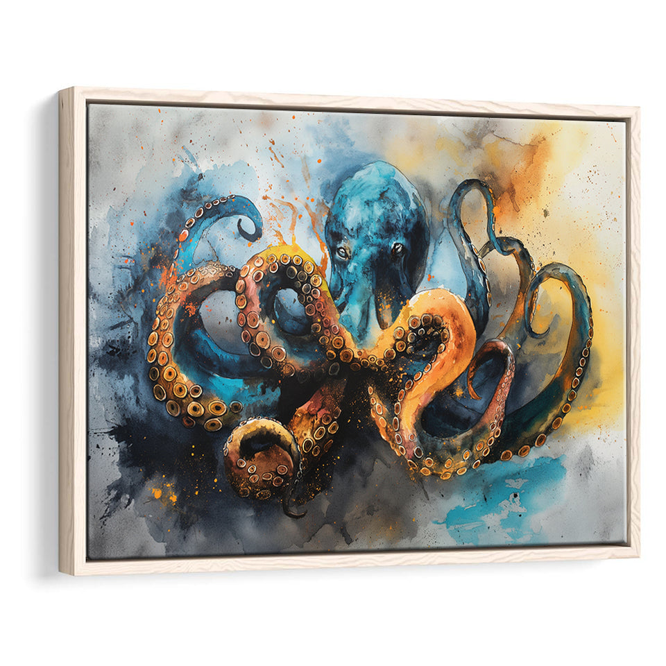 Kraken Painting Art Watercolor Painting, Framed Canvas Print Wall Art Decor, Floating Frame Painting Canvas