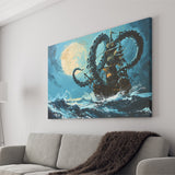 Kraken Tentacle Monster Attacks Pirate Ship In Moonlight, Canvas Painting, Canvas Prints Wall Art Decor