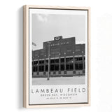 Lambeau Field Green Bay Packers, Stadium Wall Art For Football Lovers, B&W, Floating Framed Canvas Print