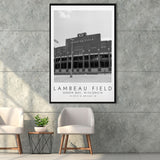 Lambeau Field Green Bay Packers, Stadium Wall Art For Football Lovers, B&W, Floating Framed Canvas Print