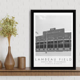 Lambeau Field Green Bay Packers, Stadium Wall Art For Football Lovers, B&W, Floating Framed Canvas Print