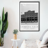 Lambeau Field Green Bay Packers, Stadium Wall Art For Football Lovers, B&W, Floating Framed Canvas Print