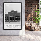 Lambeau Field Green Bay Packers, Stadium Wall Art For Football Lovers, B&W, Floating Framed Canvas Print