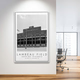 Lambeau Field Green Bay Packers, Stadium Wall Art For Football Lovers, B&W, Floating Framed Canvas Print