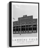 Lambeau Field Green Bay Packers, Stadium Wall Art For Football Lovers, B&W, Floating Framed Canvas Print