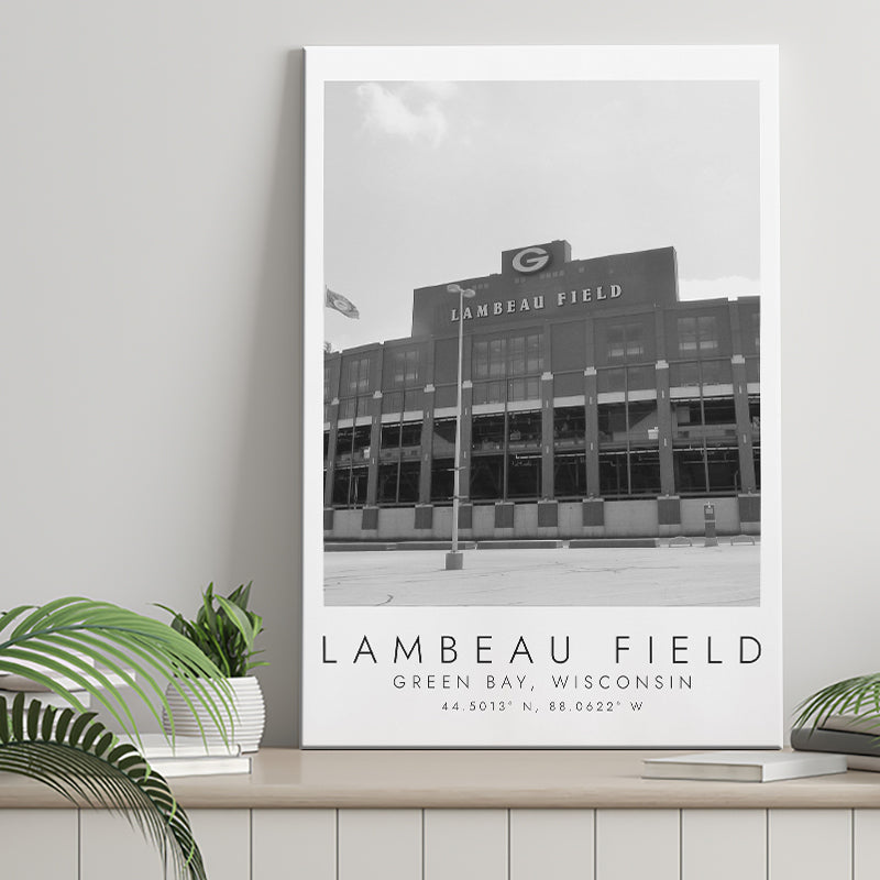 Lambeau Field Green Bay Packers, Stadium Print For Football Lovers, Black And White, Canvas Print Wall Art