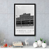 Lambeau Field Green Bay Packers, Stadium Wall Art For Football Lovers, B&W, Floating Framed Canvas Print