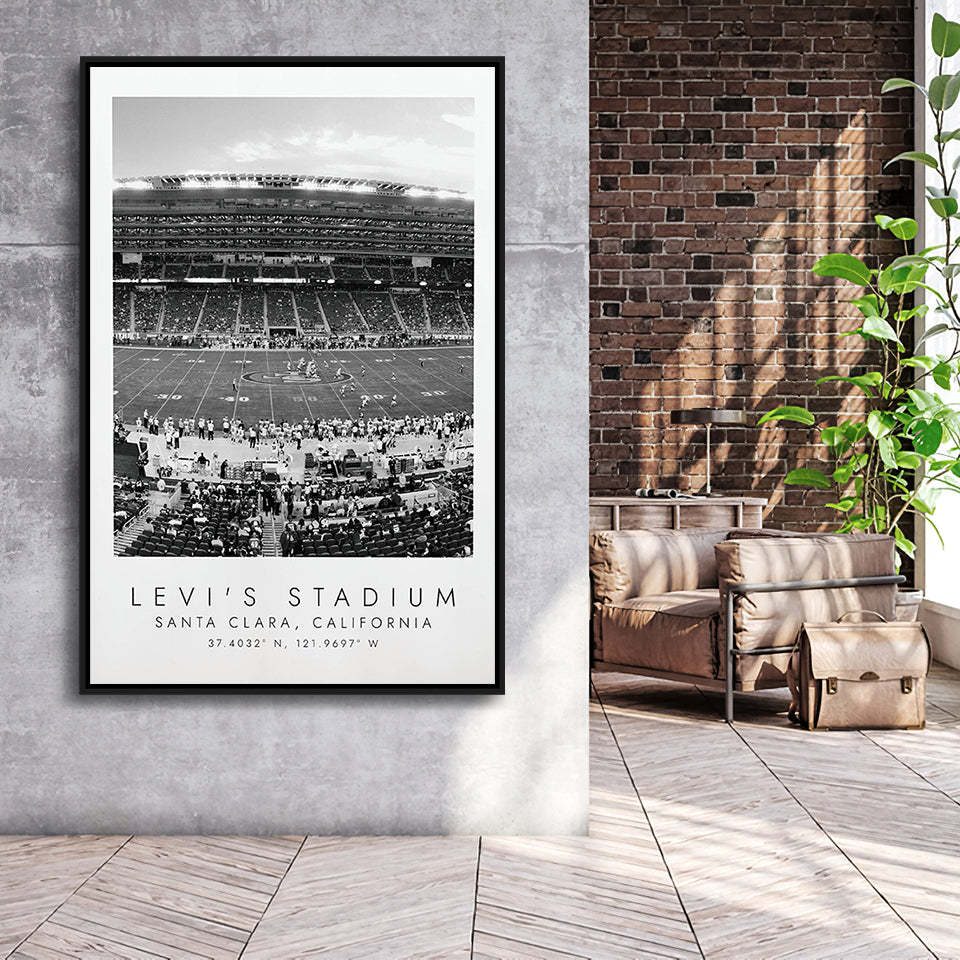 Levi'S Stadium San Francisco, Stadium Wall Art For Football Lovers, B&W, Floating Framed Canvas Print