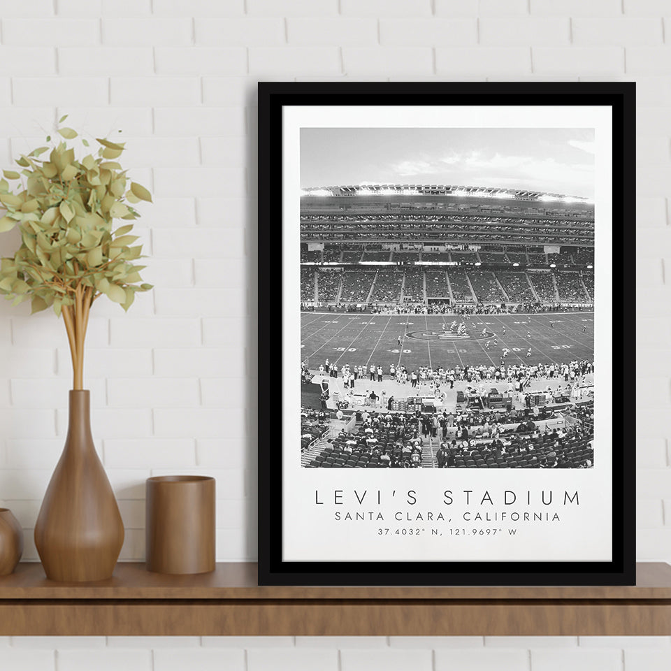 Levi'S Stadium San Francisco, Stadium Wall Art For Football Lovers, B&W, Floating Framed Canvas Print
