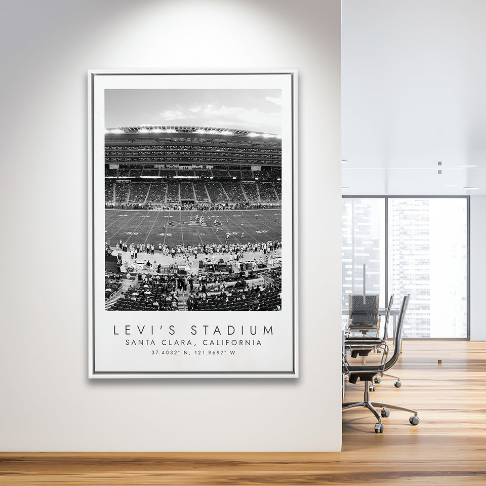 Levi'S Stadium San Francisco, Stadium Wall Art For Football Lovers, B&W, Floating Framed Canvas Print